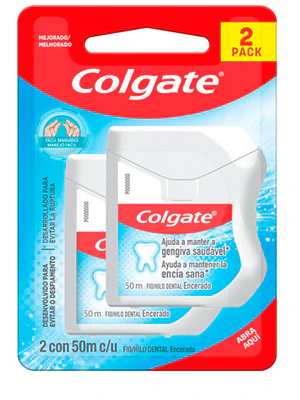 Hilo dental Colgate con cera 50 mt 2 Unidades.