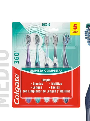 Cepillo dental Colgate 360° Pack 5 Unidades. Medio 