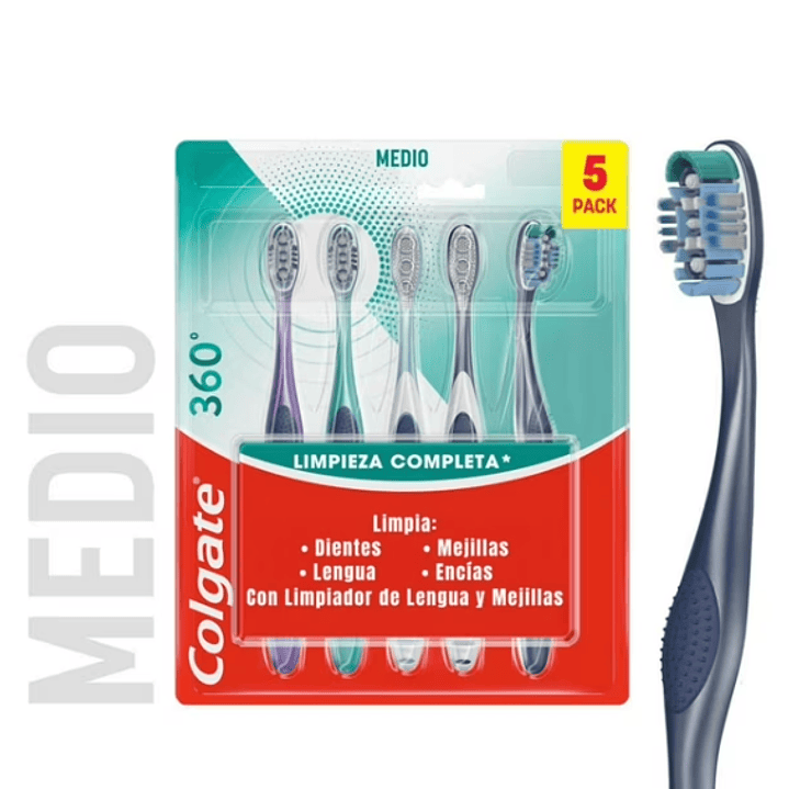 Cepillo dental Colgate 360° Pack 5 Unidades. Medio  1