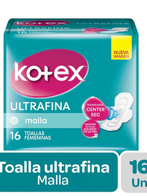 Kotex Toalla ultrafina malla con alas 16 Unidades.