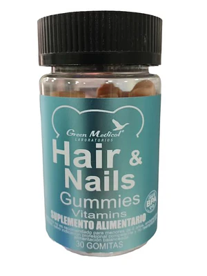 Hair & Nails Gummies Vitamins 30 Gomitas. Green  Medical