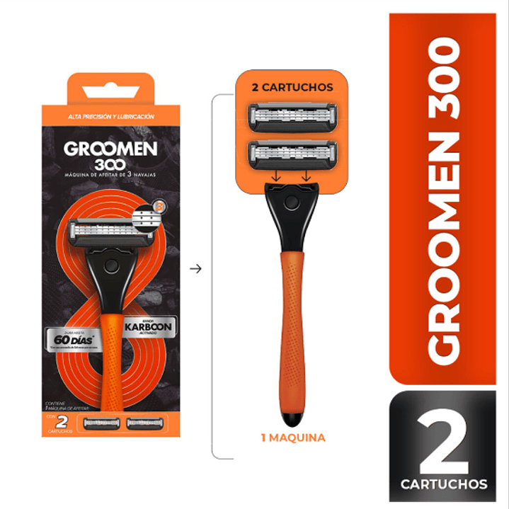 Groomen 300 Máquina de afeitar 2 cartuchos. 1