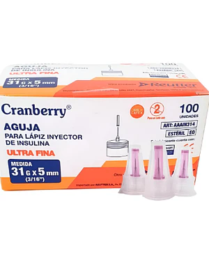 Aguja para lápiz inyector insulina 31 G x 5 mm 100 Unidades.