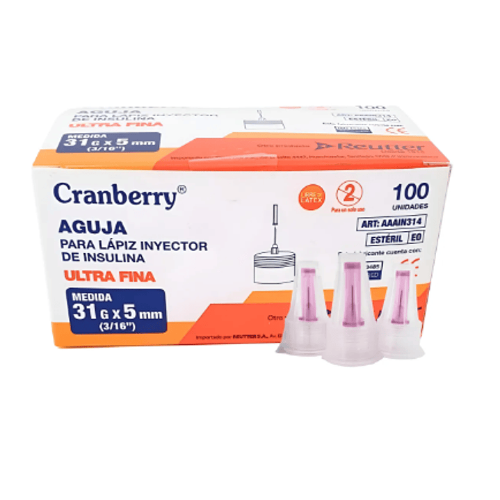 Aguja para lápiz inyector insulina 31 G x 5 mm 100 Unidades. 1