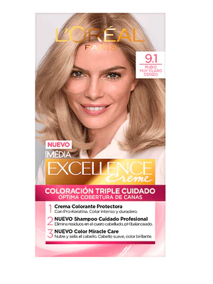 Coloración Excellence creme 9.1 Rubio muy claro ceniza. L'oréal