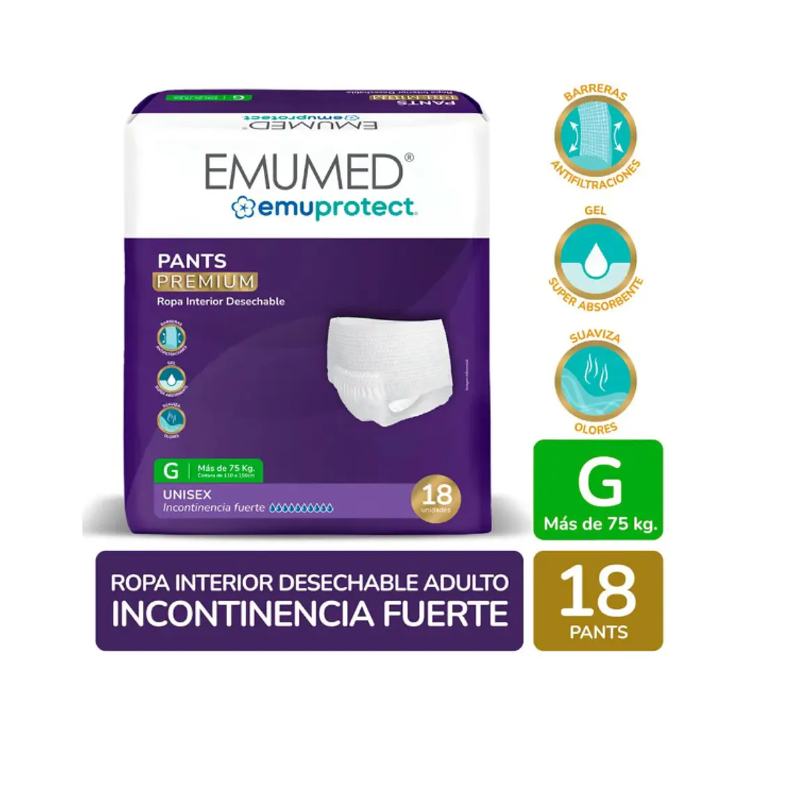 Emumed Pants Premium adulto G 18 Unidades. 1