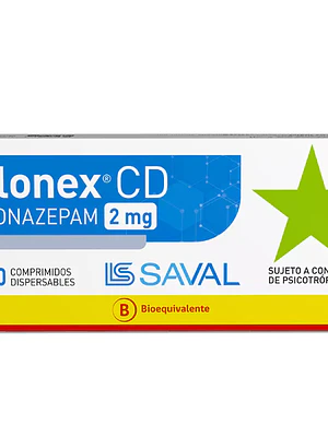 Clonex CD(B) Clonazepam 2 mg 30 Comprimidos.  Medicamento controlado, venta presencial