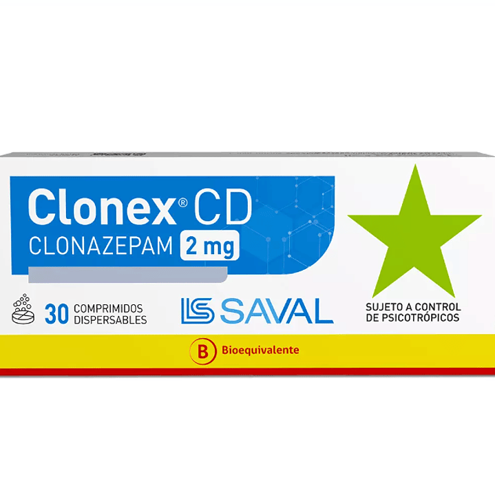 Clonex CD(B) Clonazepam 2 mg 30 Comprimidos.  Medicamento controlado, venta presencial 1