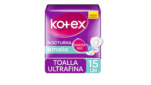 Kotex Toalla Ultrafina nocturna malla con alas 15 Unidades.