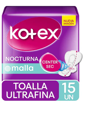 Kotex Toalla Ultrafina nocturna malla con alas 15 Unidades.