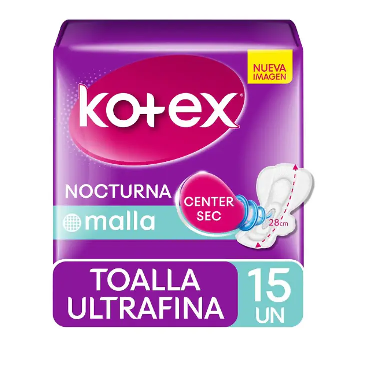 Kotex Toalla Ultrafina nocturna malla con alas 15 Unidades. 1