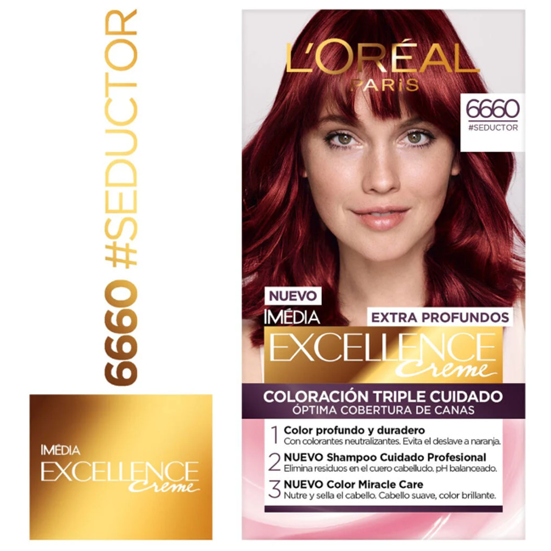 Coloración Excellence Creme Extra profundo 6660 Rojo seductor. 1