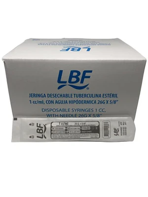 Jeringa Tuberculina 26G x 5/8 LBF 100 Unidades.