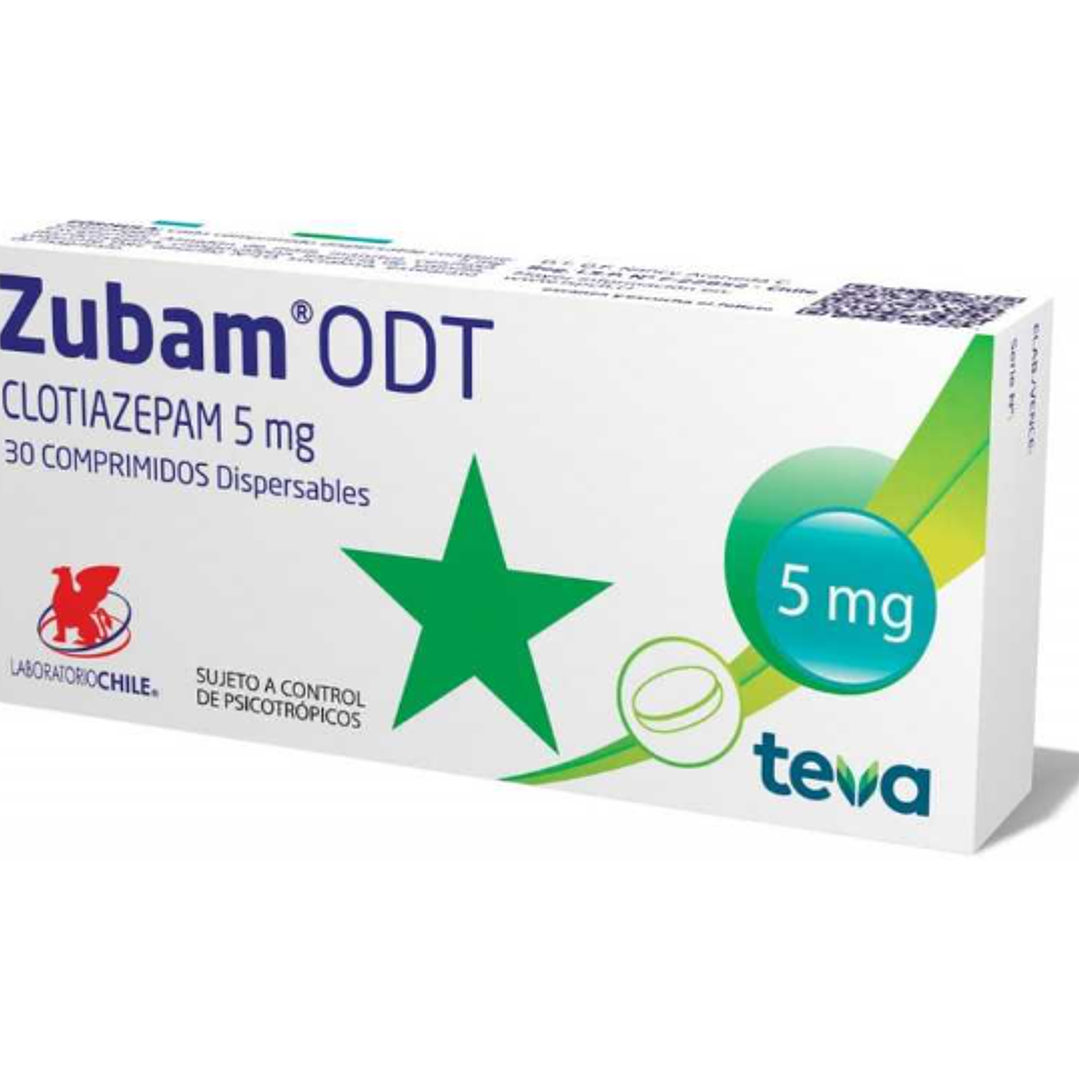 Zubam ODT Clotiazepam 5 mg 30 Comprimidos. Medicamento controlado, venta presencial. 1