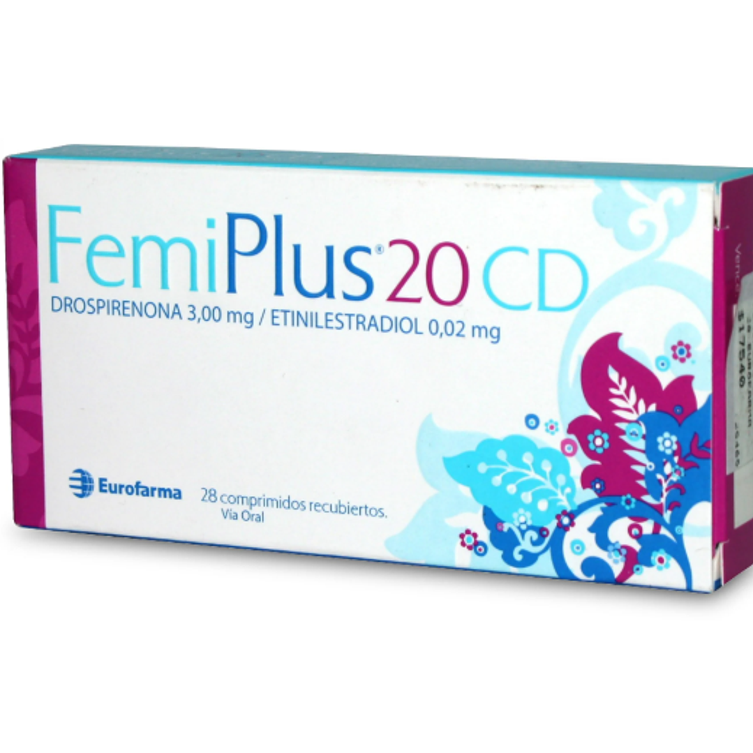 FemiPlus 20 CD (B) Drospirenona, Etinilestradiol  3/0,02 mg 28 Comprimidos. 1