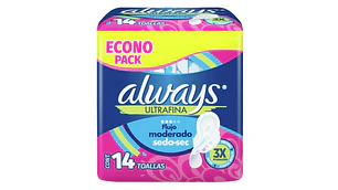 Always Toalla Ultrafina seca con alas 14 Unidades.