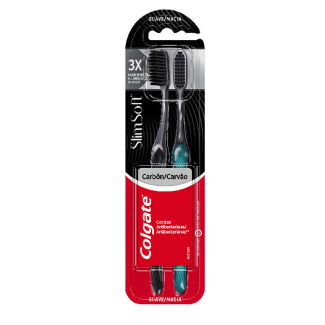 Cepillo dental Colgate Slim Soft Carbón Suave 2 Unidades. 1