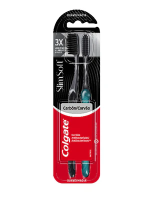 Cepillo dental Colgate Slim Soft Carbón Suave 2 Unidades.