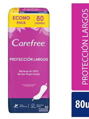 Protectores diarios Carefree largos 80 Unidades.