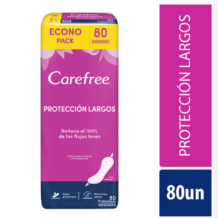 Protectores diarios Carefree largos 80 Unidades. 1