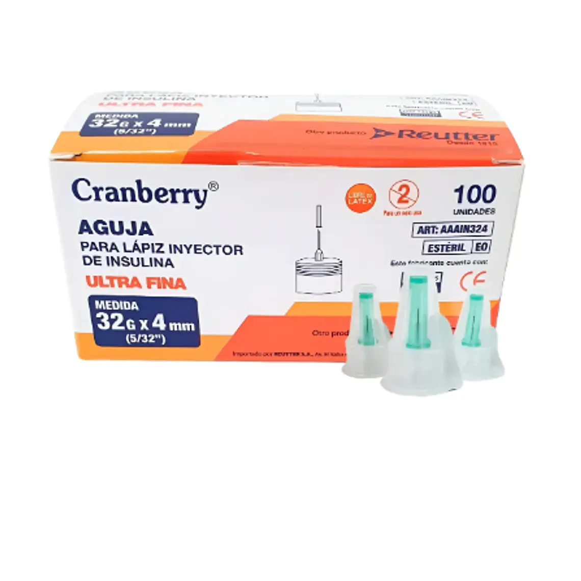 Aguja para lápiz inyector de insulina Ultrafina 32 Gx 4 mm Cranberry 100 Unidades. 1