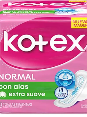 Toalla Kotex normal tela con alas  8 Unidades.