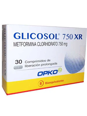 Glicosol XR (B) Metformina 750 mg 30 Comprimidos.