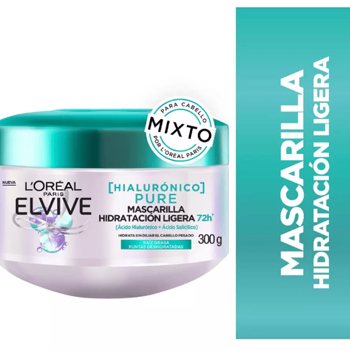 Elvive Mascarilla hidratación ligera Hialurónico Pure 300 g. L'oréal 1