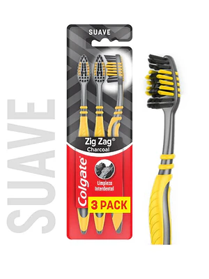 Cepillo dental Colgate ZIg zag Charcoal pack 3 Unidades.
