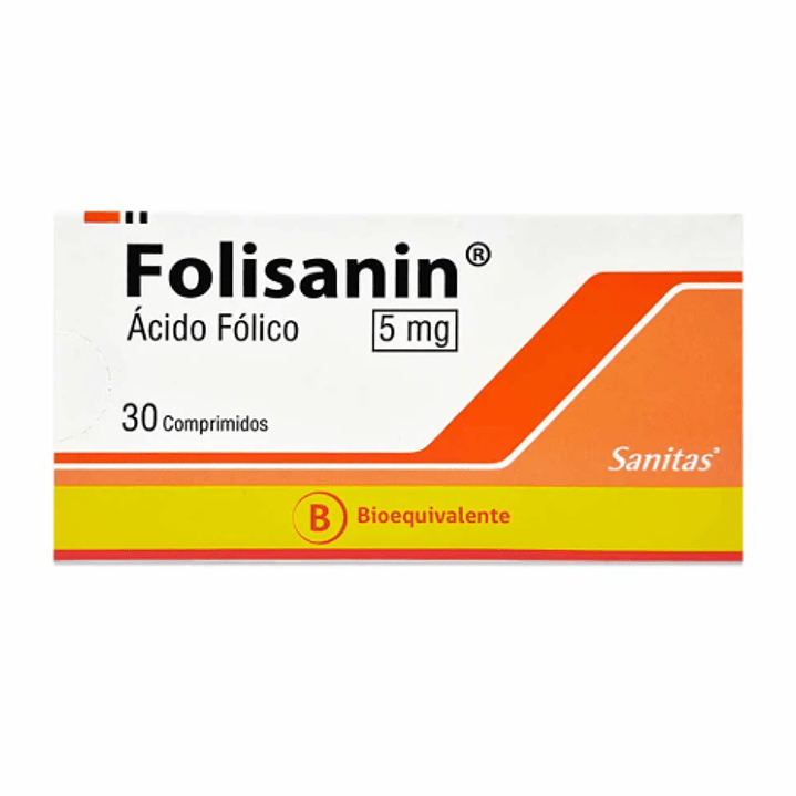 Folisanin (B) Ácido fólico 5 mg 30 Comprimidos. 1