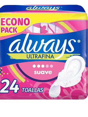 Always Toalla Ultrafina suave flujo abundante con alas 24 Unidades.