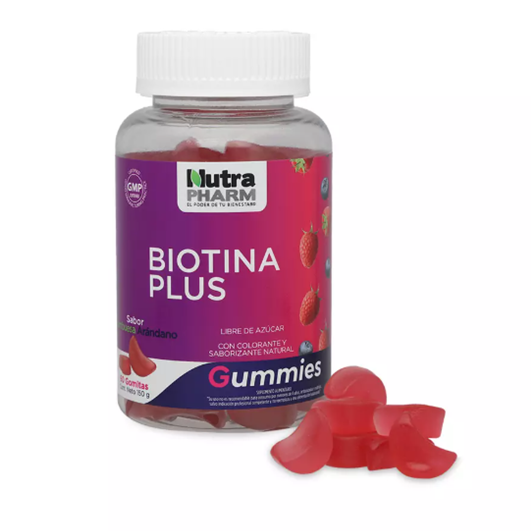 Biotina Plus Frambuesa arándano 60 Gomitas. Nutra Pharm 1