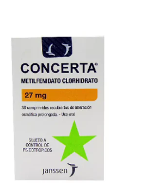 Concerta Metilfenidato 27 mg 30 Comrimidos. Medicamento controlado, venta presencial.