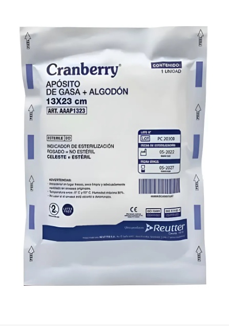 Apósito gasa+ algodón estéril 13x23 cm 10 Unidades. Cranberry Reutter