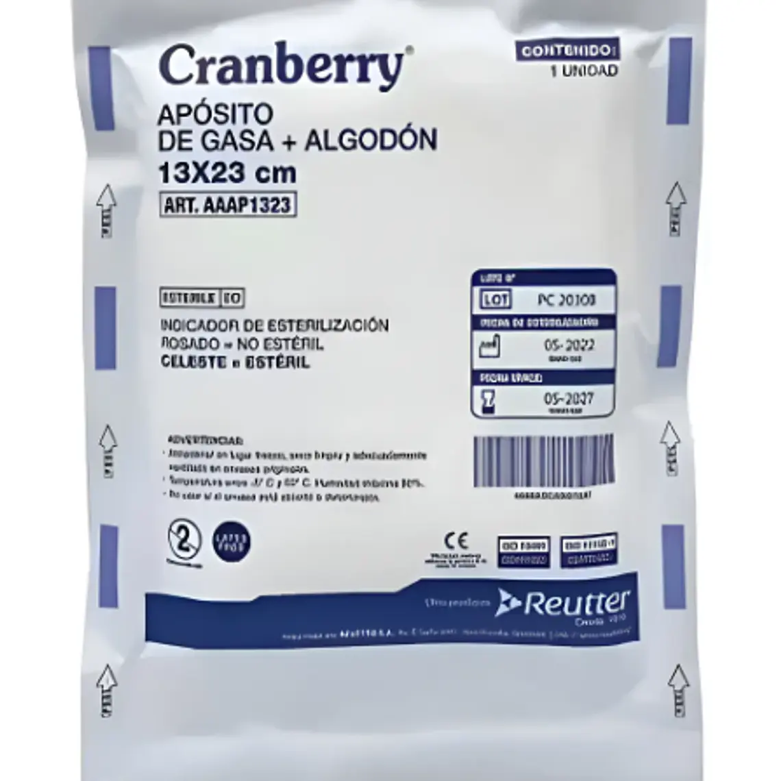 Apósito gasa+ algodón estéril 13x23 cm 10 Unidades. Cranberry Reutter 1