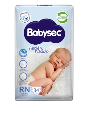 Pañal Babysec recién nacido 34 Unidades.