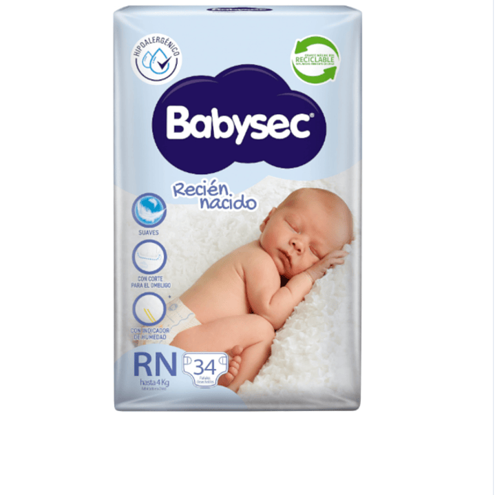 Pañal Babysec recién nacido 34 Unidades. 1