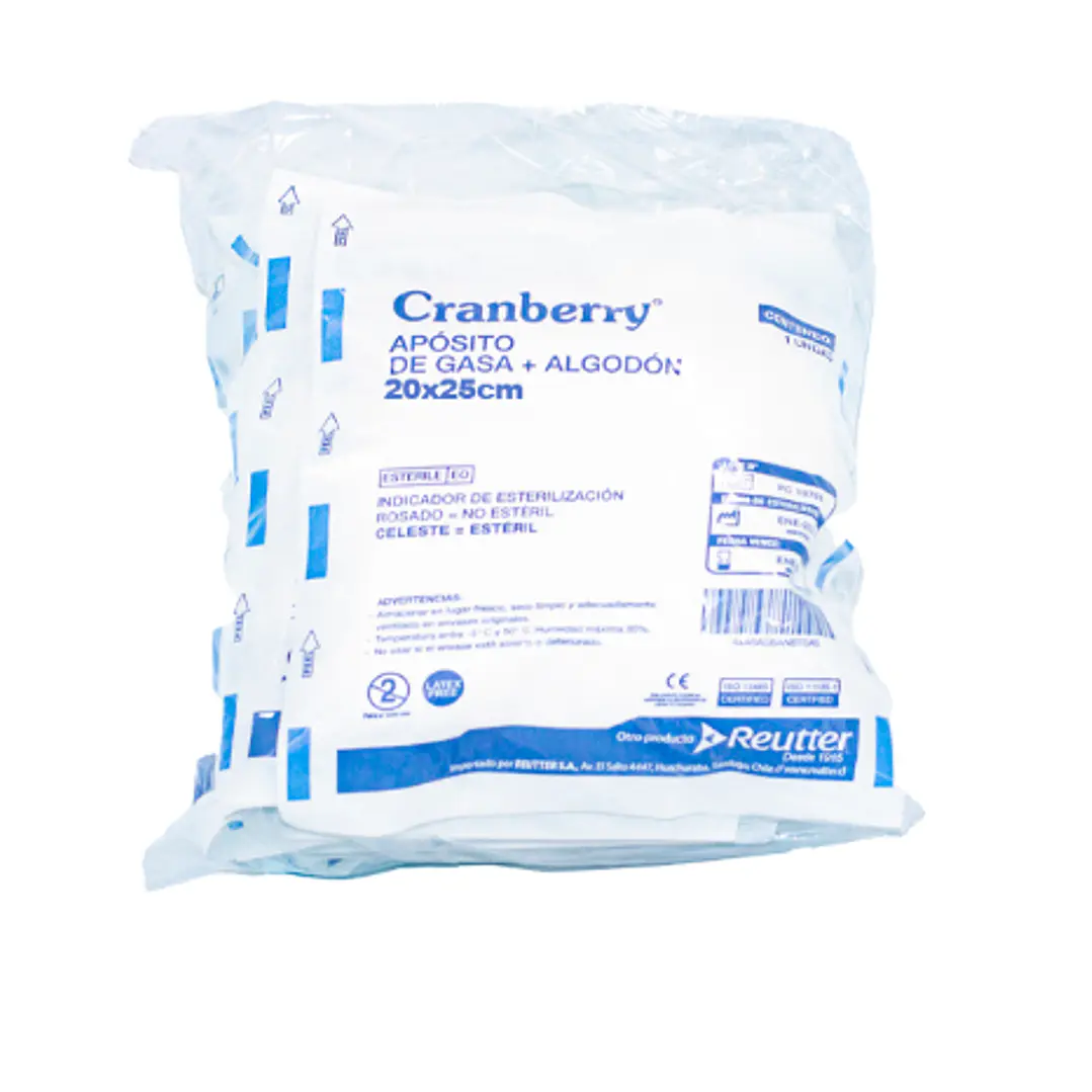 Apósito de gasa+algodón estéril 20x25 cm 10 Unidades. Cranberry Reutter 1