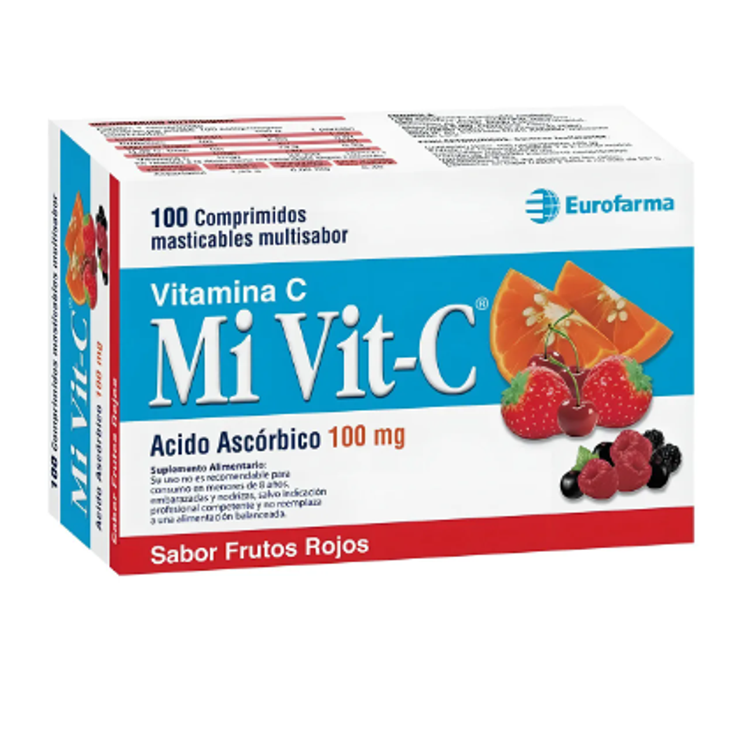 Ácido ascórbico 100 mg Frutos rojos 100 Comprimidos masticables. 1
