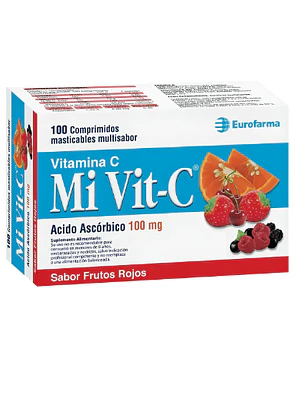Ácido ascórbico 100 mg Frutos rojos 100 Comprimidos masticables.