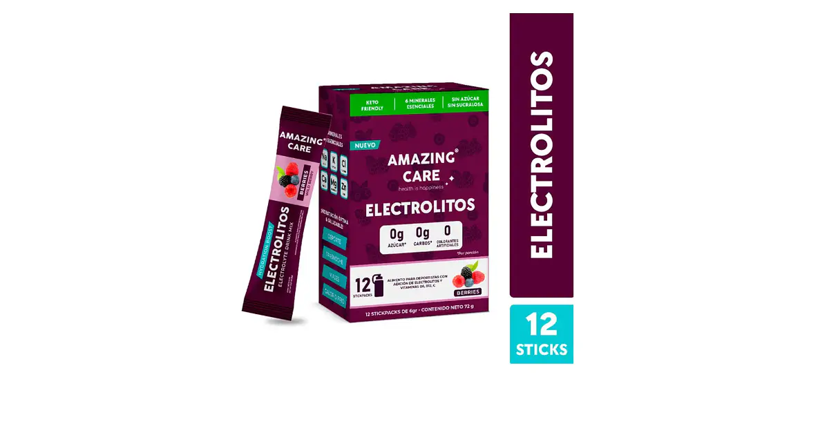 Amazing Care Electrolitos En Polvo Sabor Berries por 12 S...