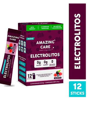 Amazing Care Electrolitos en polvo sabor berries 12 stick.