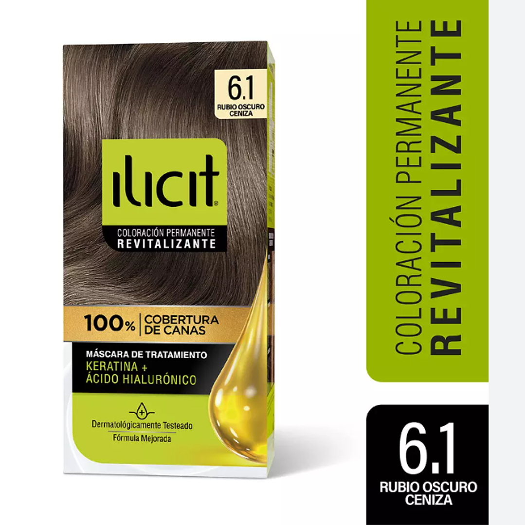 Tinte para el cabello Ilicit Revitalizante 6.1 Rubio oscuro ceniza. 1