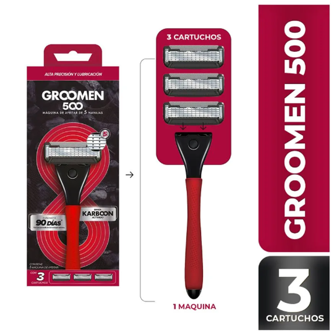 Groomen 500 Máquina de afeitar + 3 cartuchos. 1