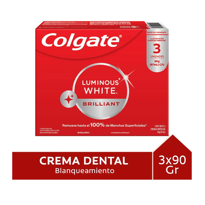 Crema dental Colgate Luminous White 90 g Pack 3 Unidades. 1