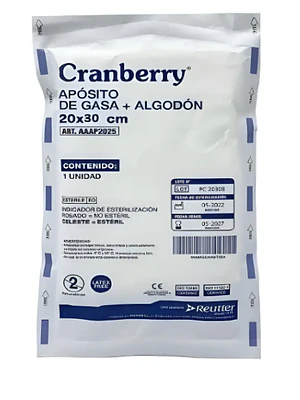 Apósito de gasa+ Algodón estéril 20x30 cm 10 Unidades. Cranberry, Reutter