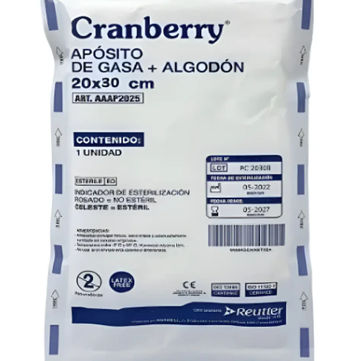 Apósito de gasa+ Algodón estéril 20x30 cm 10 Unidades. Cranberry, Reutter 1
