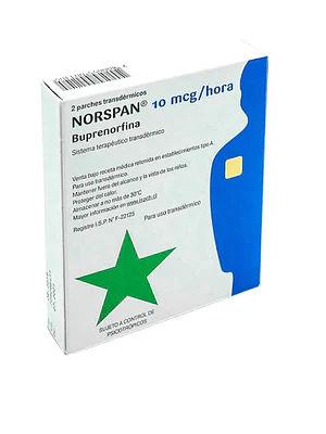Norspan  Buprenorfina 10 mcg 2 Parches. Medicamento controlado, venta presencial.