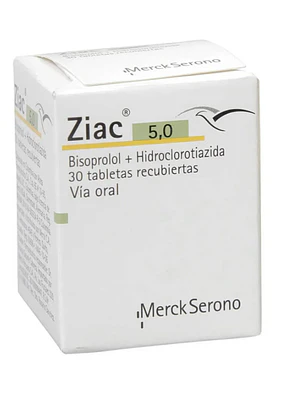 Ziac Bisopropol, Hidroclorotiazida 5,0/6,25 mg 30 Tabletas recubiertas.