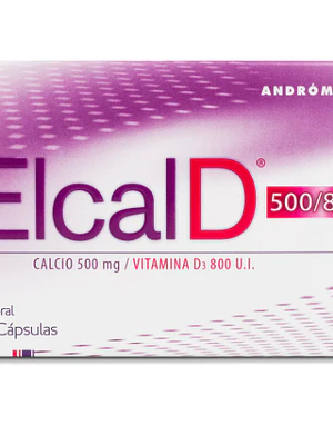 Elcal-D Calcio 500 mg Vitamina D 800 UI 60 Cápsulas.
